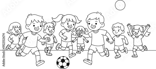 Black and white image capturing kids playing soccer under the sun, perfect for sports publications, websites, and educational materials.