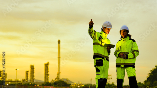 Quadro em tela Petrochemical leaders survey their domain, a commanding industrial panorama