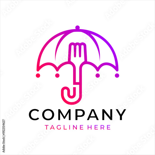 A logo combining an umbrella and a fork. Suitable for a food logo.