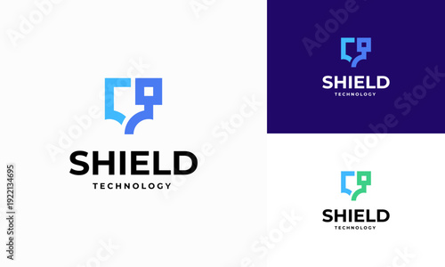 tech shield logo template, Nano shield logo template