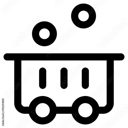 A clean and modern line art icon depicting an industrial mine cart filled with abstract elements, ideal for various design applications.