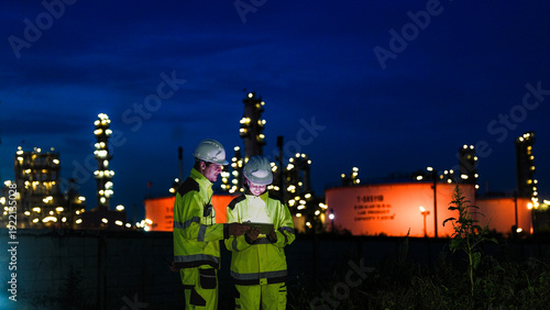 Bilde på lerret Energy professionals ensure continuous 24/7 operations at a refinery