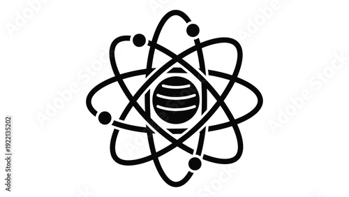 A simple line drawing of an atom with electrons isolated on white background, Vector