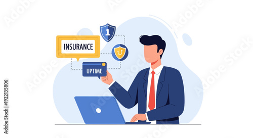 Business professionals collaborating with digital insurance and uptime solutions