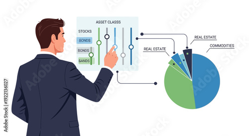 Businessman analyzing financial data and portfolio management strategy
