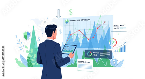 Businessman analyzing financial data on a digital chart finance concept