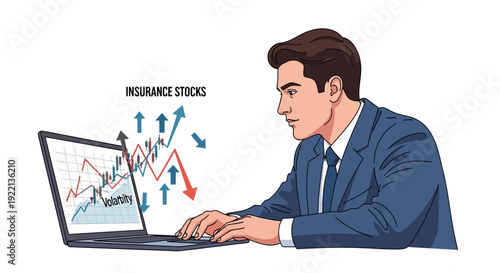 Businessman analyzing financial data on laptop computer isolated