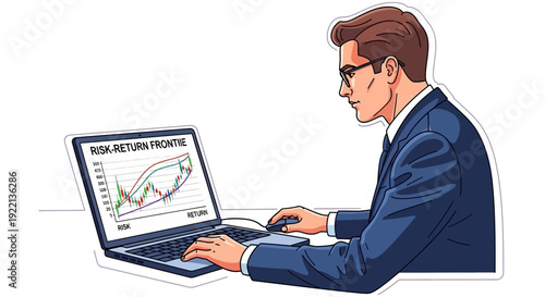 Businessman analyzing financial data on laptop screen for investment strategy