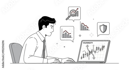 Businessman analyzing financial data on laptop screen for market analysis