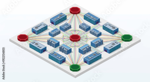 Network Diagram with Central Hub and Peripheral Devices.