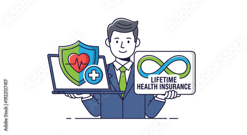 Businessman analyzing insurance stock data on laptop with alerts