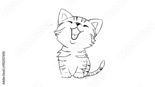 Cute Happy Little Kitten Cat Cartoon Illustration