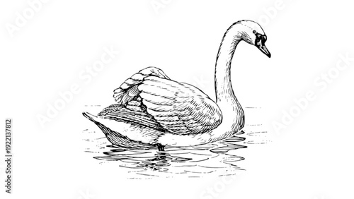 Hand Drawn Swan Swimming Bird Sketch Illustration