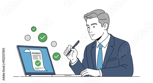 Businessman viewing online payment receipt on laptop computer