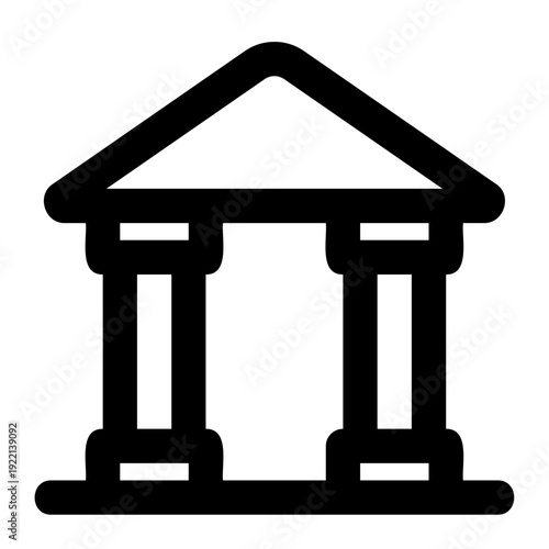 A sleek outline icon of a classical building with columns and a roof, ideal for finance, government, or education.