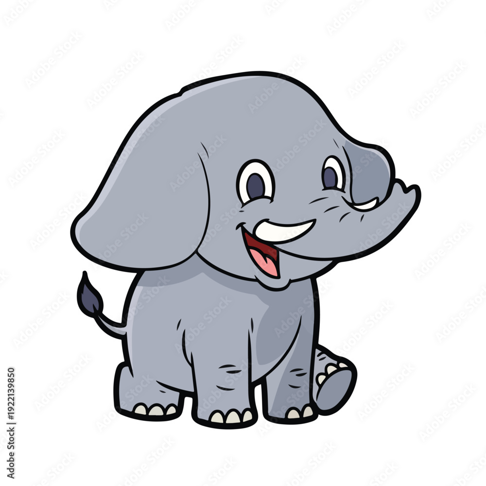 Obraz premium cute cartoon elephant with big ears and trunk smiling happily