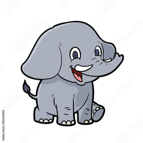 cute cartoon elephant with big ears and trunk smiling happily