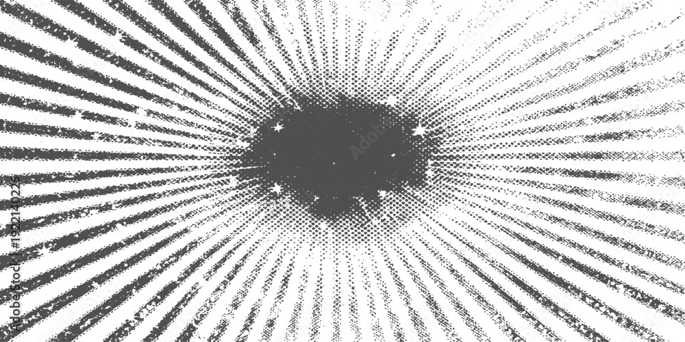 Fototapeta premium An abstract black and white explosion of binary code and digital data spirals into a 3d technology tunnel with motion lines and a circular pattern design