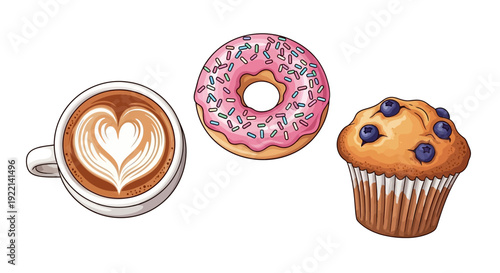 Coffee Donut and Muffin Illustration.