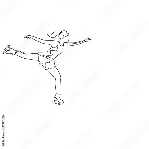 Figure skater performing a graceful jump on ice rink, captured in dynamic motion from a side viewpoint