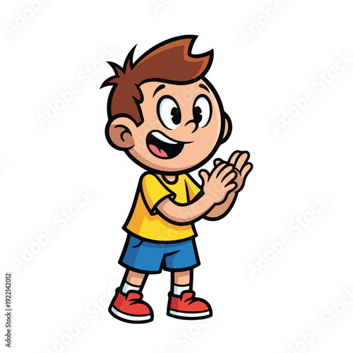 Cheerful cartoon boy clapping with excitement and joy