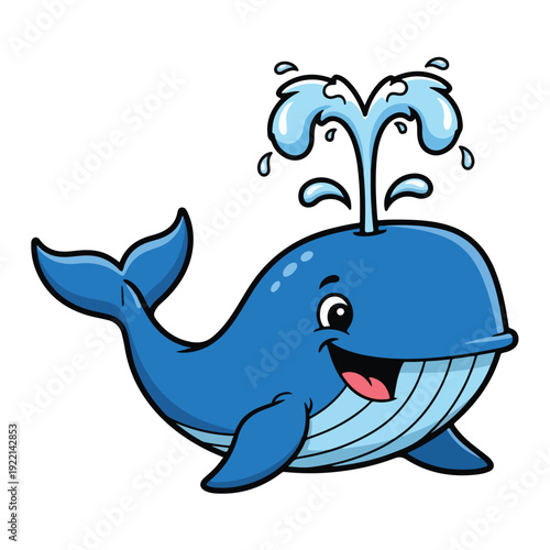 Cartoon blue whale spouting water playful marine animal