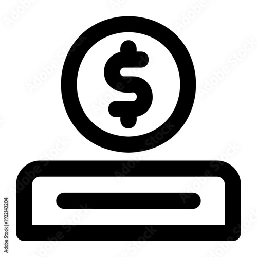 Outline icon of a dollar coin going into a slot symbolizing financial contribution and secure transactions