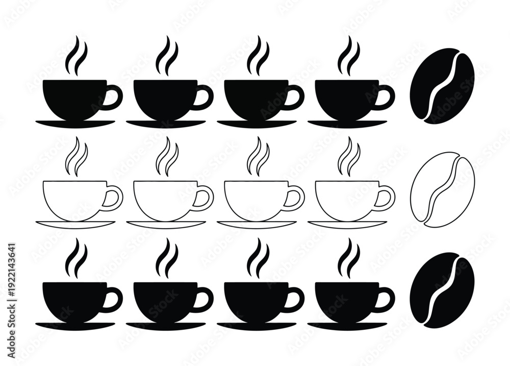Obraz premium A Pattern of Steaming Coffee Cups and Coffee Beans