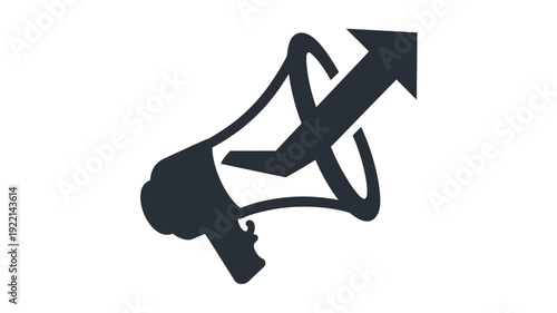 Black megaphone with upward arrow and crossed lines
