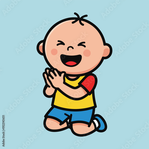 Cartoon baby character with happy expression on knees
