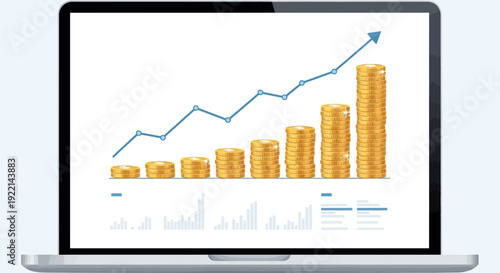 Financial growth illustration with stacked gold coins and upward trend line
