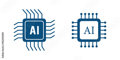 Artificial intelligence AI processor chip black line icon set. AI Processor circuit symbol logo. Mini AI CPU icon collection. powered ai chip silhouette icon vector set. AI chip icon . 
