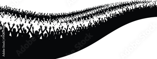 Large Crowd Of People Silhouette Cheering With Raised Hands At Concert Festival Sport Event Or Celebration Backdrop For Party Music Performance And Success