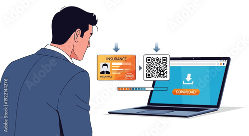 Man using laptop computer to download insurance e card online