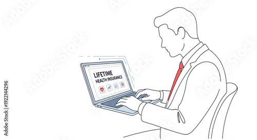 Man using laptop displaying health insurance concept vector illustration