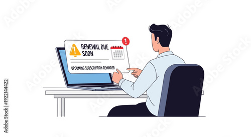 Man working at laptop with subscription reminder vector illustration