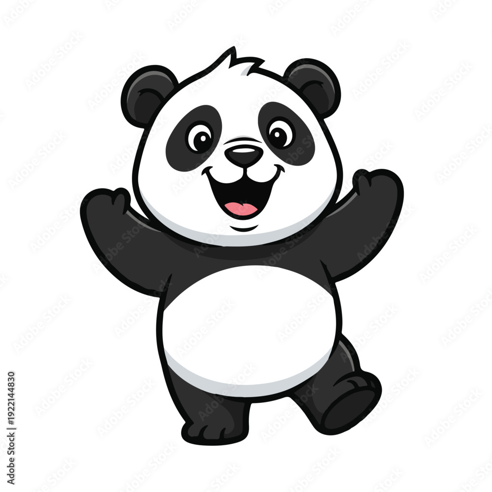 Naklejka premium Happy Panda Cartoon Character With Open Arms