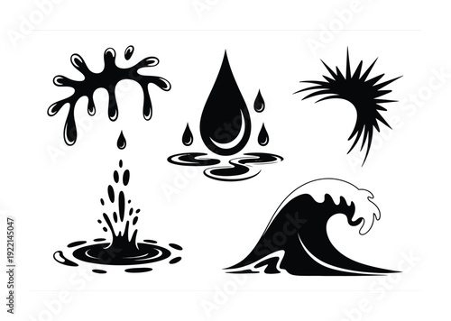Collection of Black and White Water Splashes and Drops