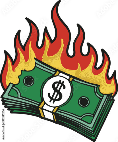 Illustration of burning banknotes