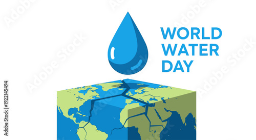 Celebrate World Water Day with a Symbol of a Water Droplet and a Cracked Earth, Highlighting the Importance of Water Conservation