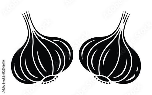 Stylized Black and White of Two Garlic Bulbs on a White Background