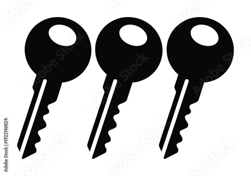 Three Black Silhouette Keys on a White Background