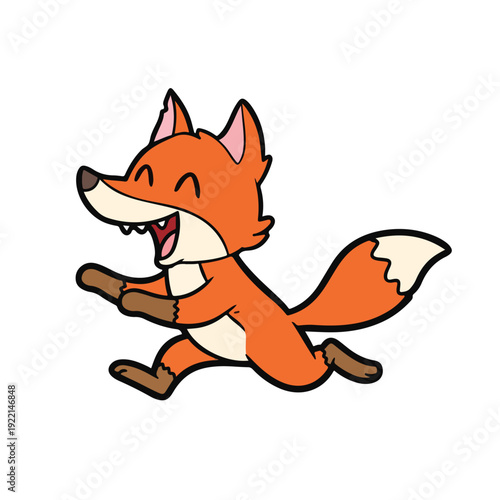 Cartoon Fox Running with Stick on White Background