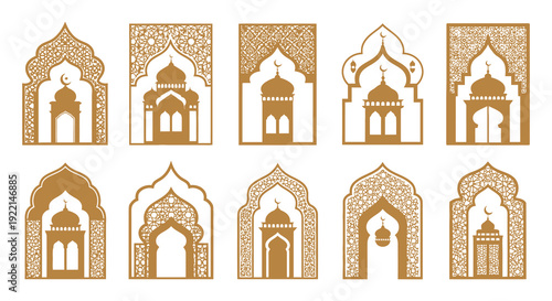 An assortment of intricately designed islamic arches and domes showcasing traditional middle eastern architectural motifs high quality professional
