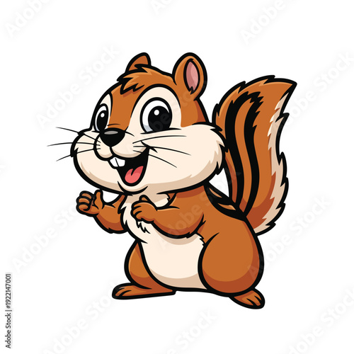Smiling cartoon chipmunk standing on hind legs happily