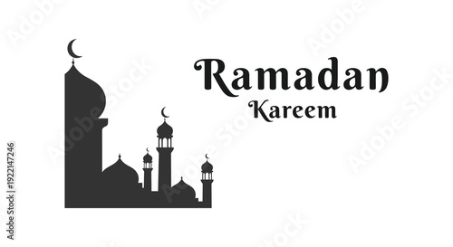 A decorative image displaying Ramadan Kareem with silhouettes of mosques and crescent moons high quality professional detailed modern