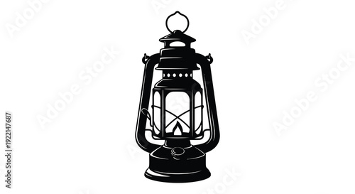 A vintage black silhouette depicts an ornate oil lantern with a handle showcasing classic design elements high quality