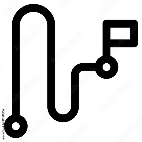 A clear vector icon depicting a winding path with a starting point, an intermediate marker, and a destination flag. Ideal for navigation, journey, and progress concepts.