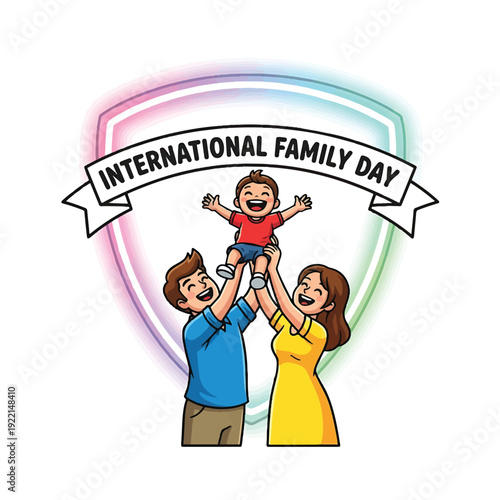 International Family Day celebration with parents lifting child