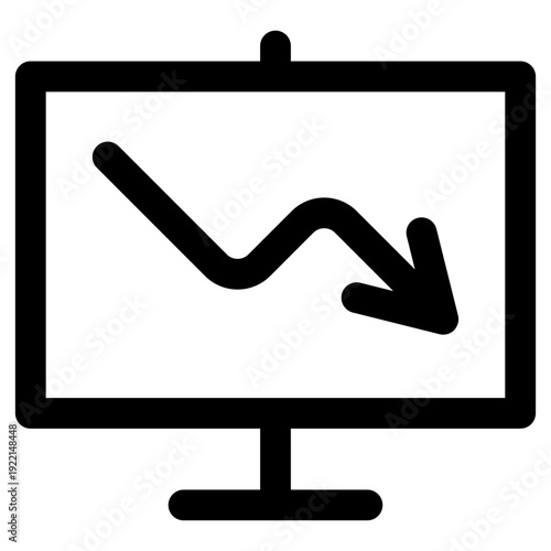 Vector graphic of a declining line graph on a presentation screen, symbolizing financial loss and market downturn.